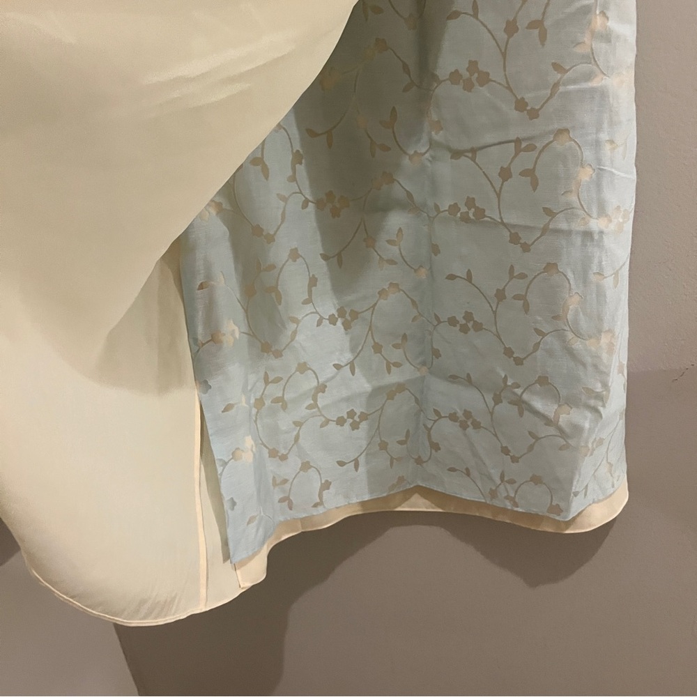 J.Jill Burnout Linen Blend Floral Overlay Midi Faux Wrap Skirt Blue Cream Size 8 - Picture 6 of 16